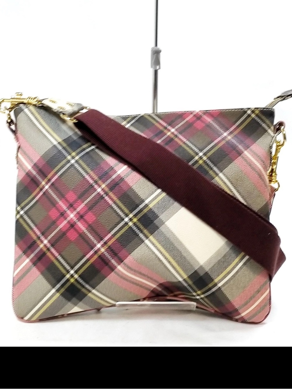 Vivienne Westwood Plaid Crossbody in Pink, Burgundy and Cream